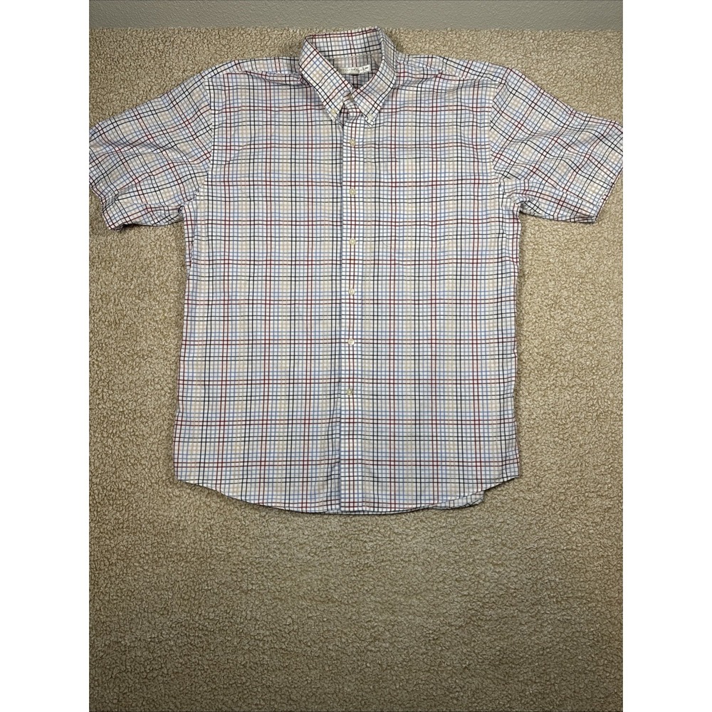 Cutter & Buck Button Down Shirt XL Multi Color Check Grid Logo Short Sleeve